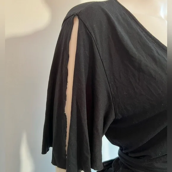 ALLSAINTS | Black Deep V-Neck Wrap Front Jersey Top - Picture 4 of 6